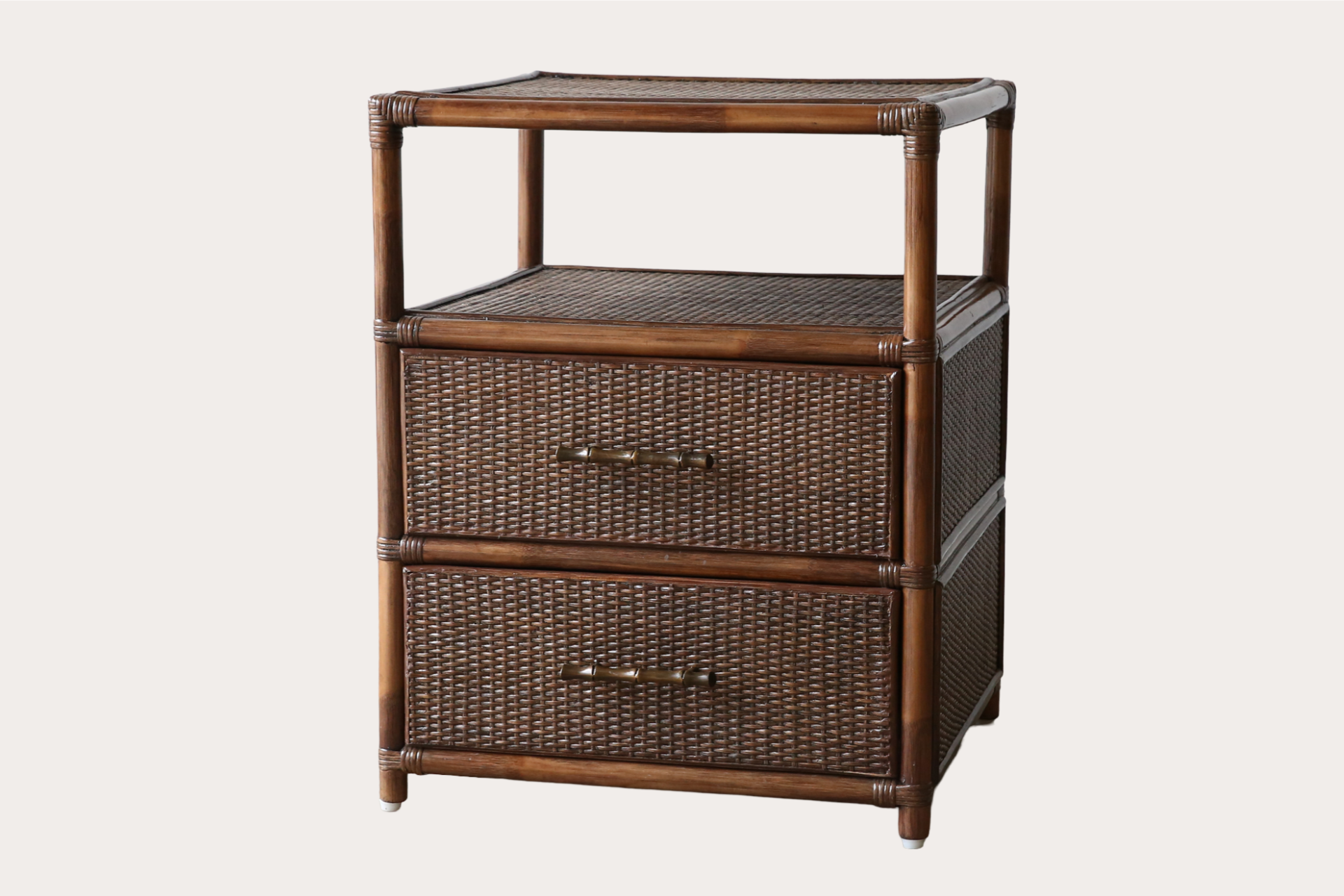 Lucian Rattan 2 drawer Side Table. Brown Wash