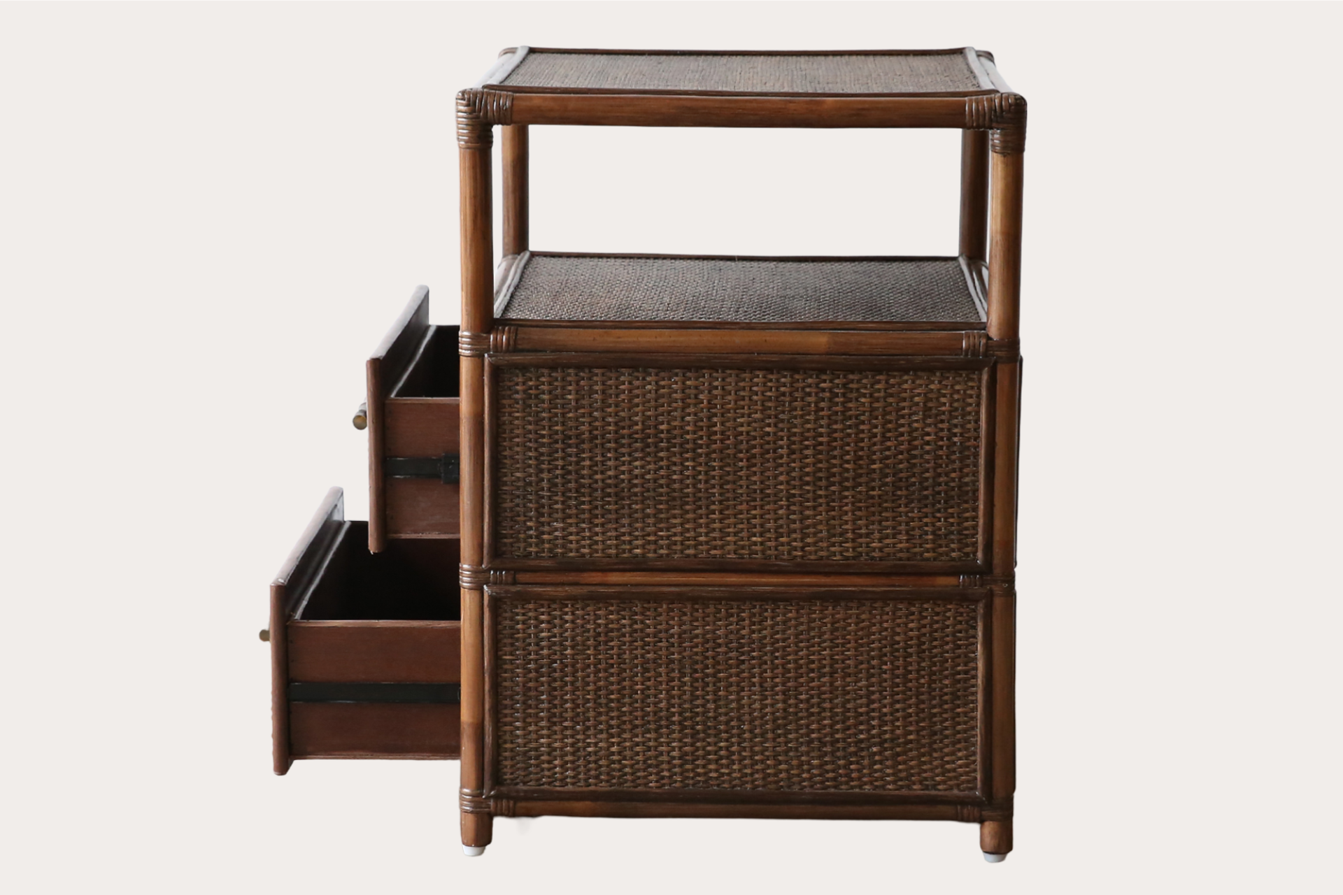 Lucian Rattan 2 drawer Side Table. Brown Wash