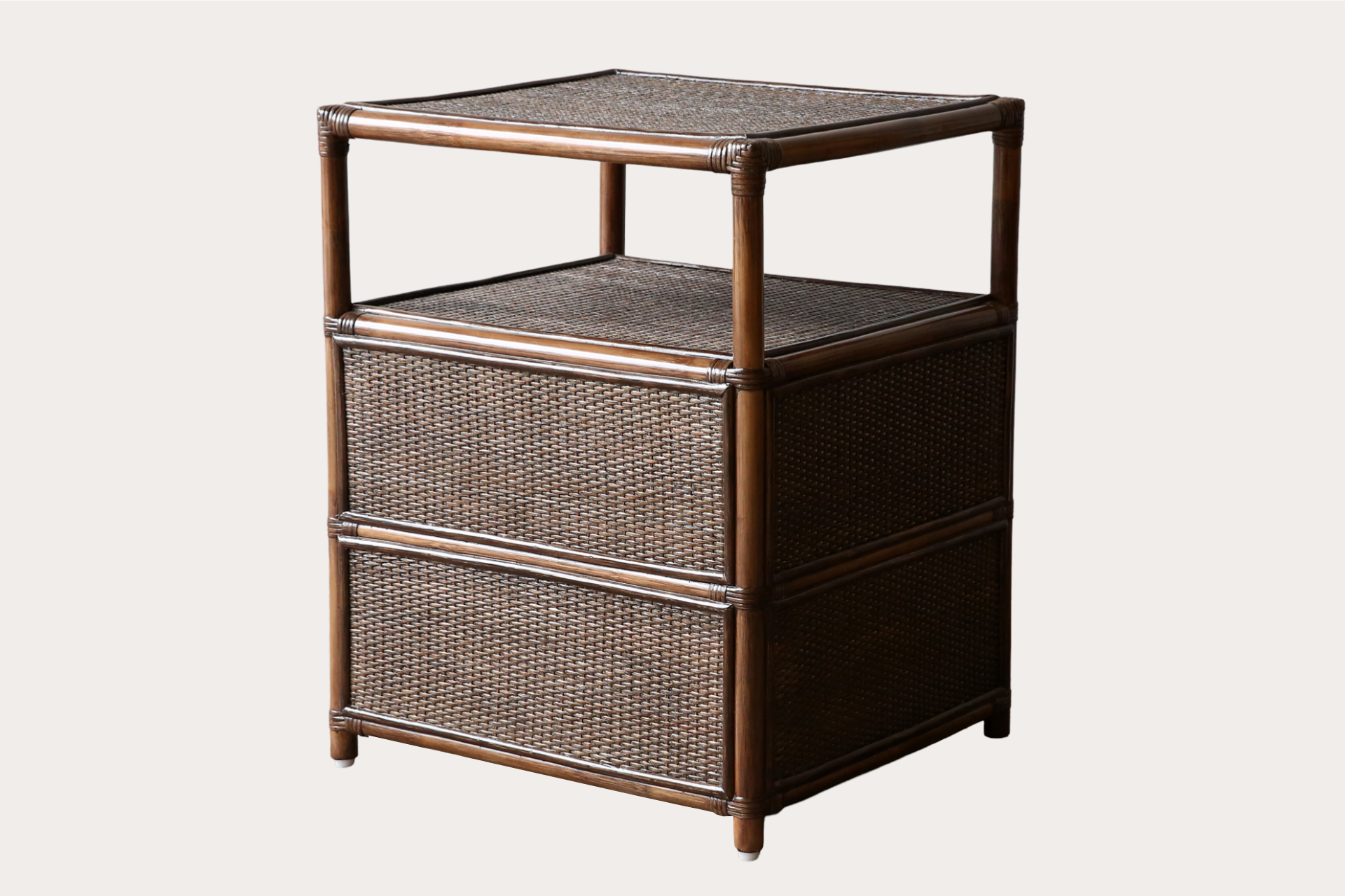 Lucian Rattan 2 drawer Side Table. Brown Wash