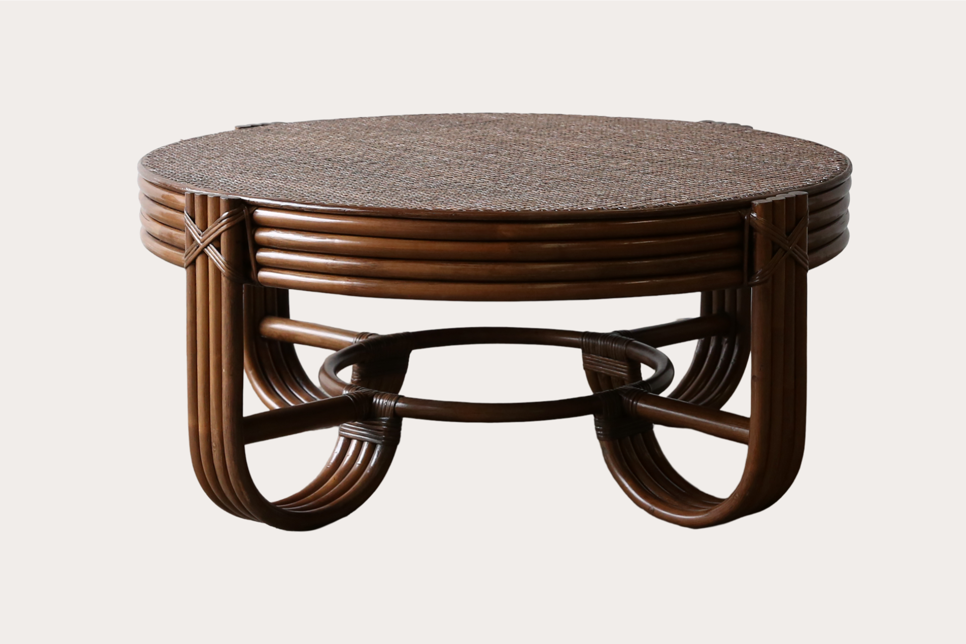 Pretzel Coffee Table. Woven Top. Brown Wash