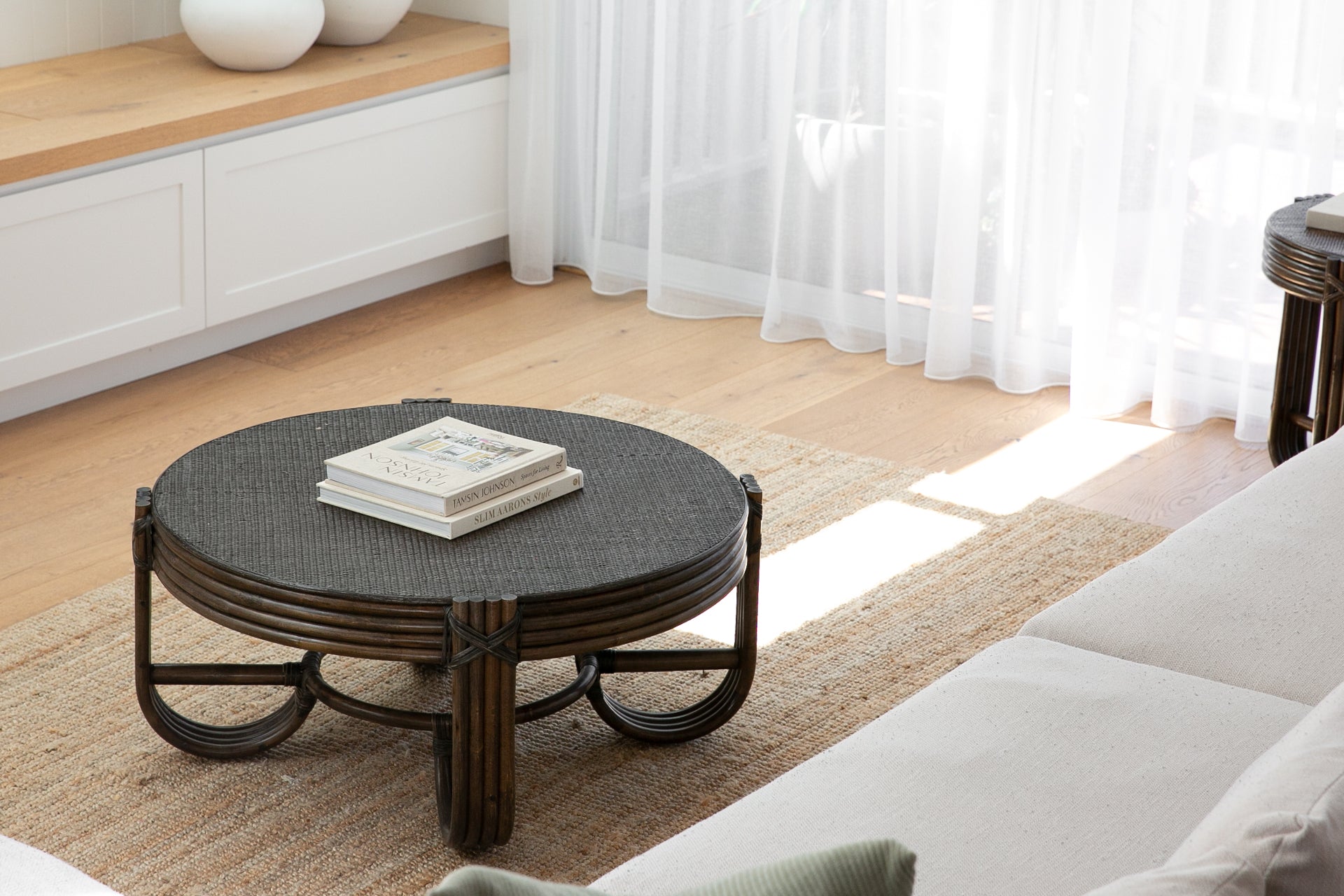 Pretzel Coffee Table. Woven Top. Tobacco.