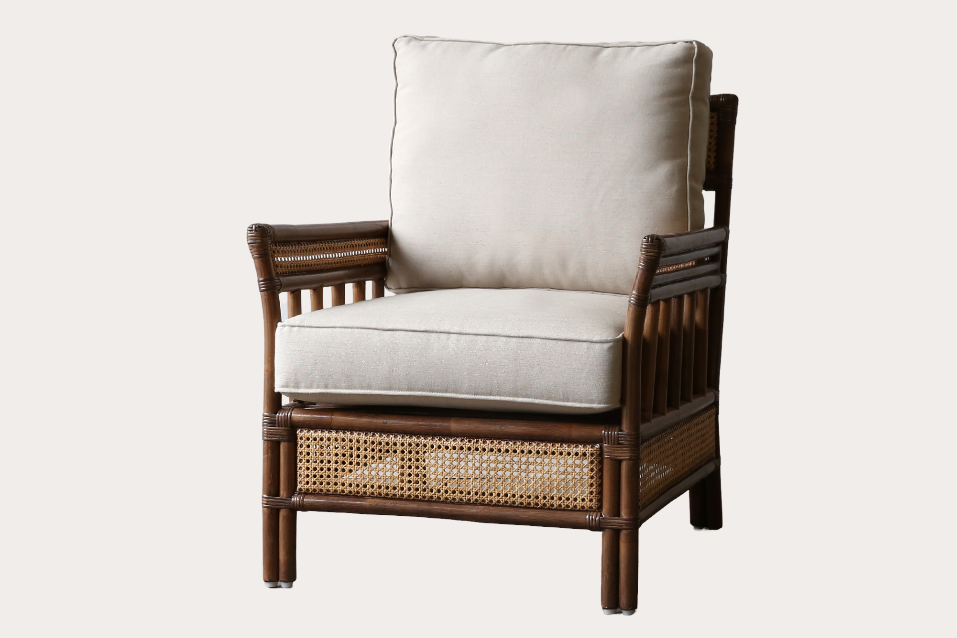 Bergere Armchair. Brown Wash with Natural weave.