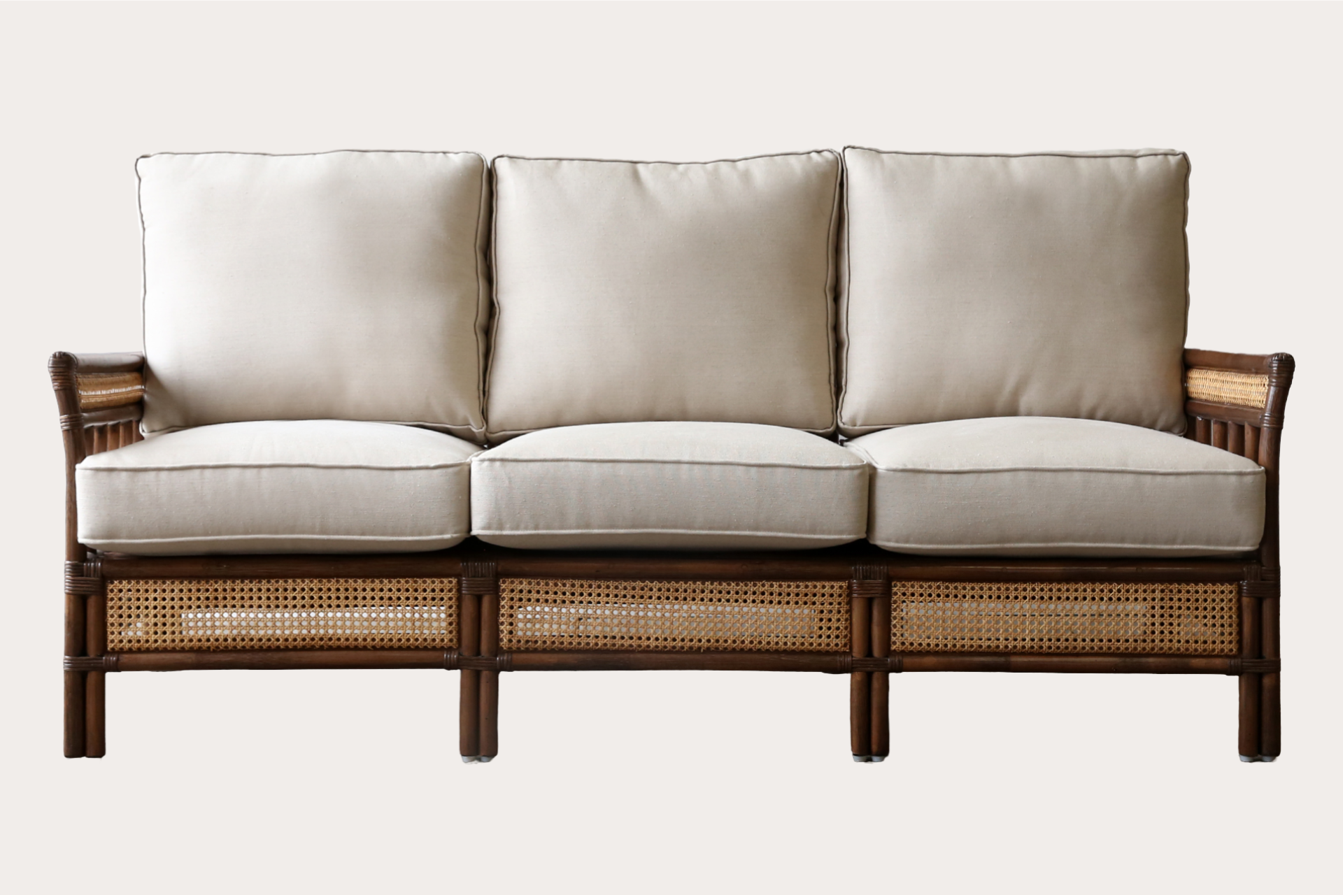 Bergere 3 seater. Brown Wash with Natural weave.