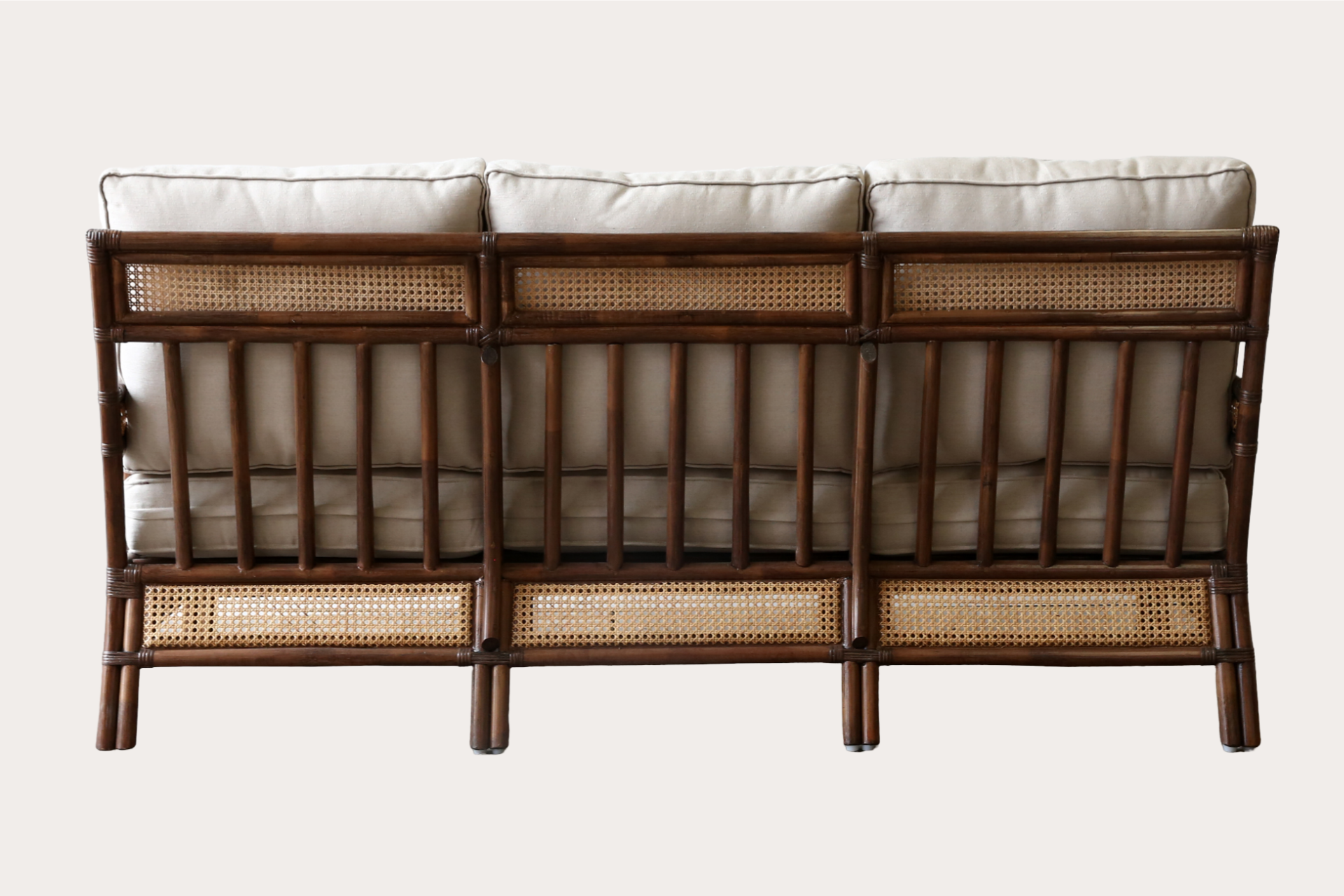 Bergere 3 seater. Brown Wash with Natural weave.